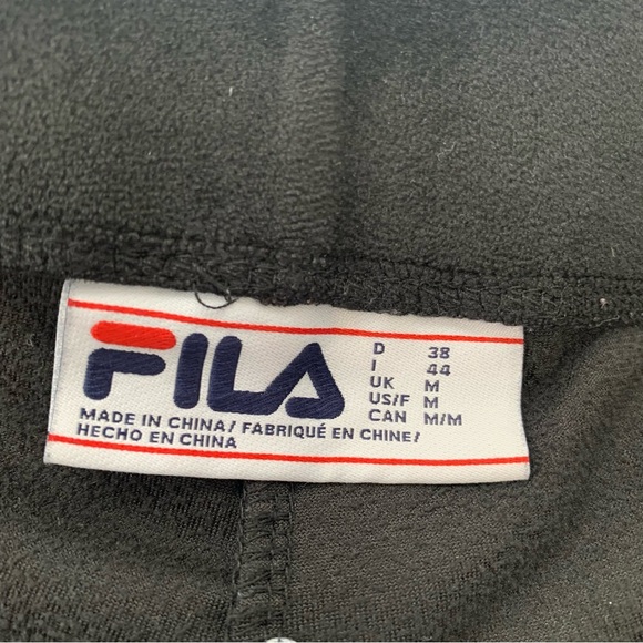 Fila Black Velour Pull On Leggings Woman  Medium Logo Leisure Activewear Travel - Picture 5 of 9